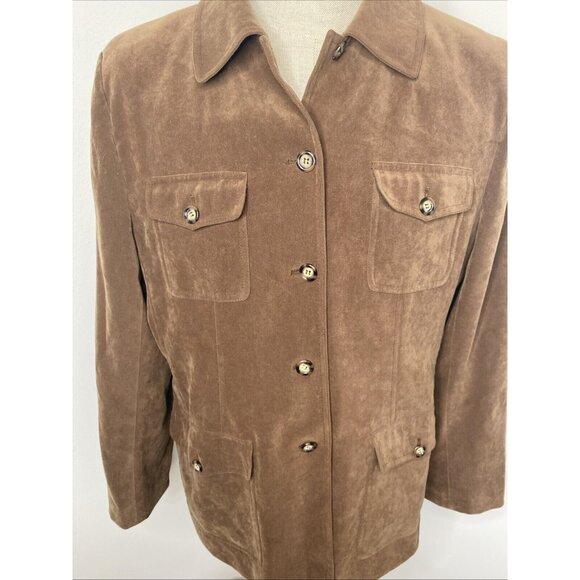 Talbots Brown Ultra Suede Blazer Sz 14 Jacket Lined Button Front Pockets Jacket - Picture 3 of 8